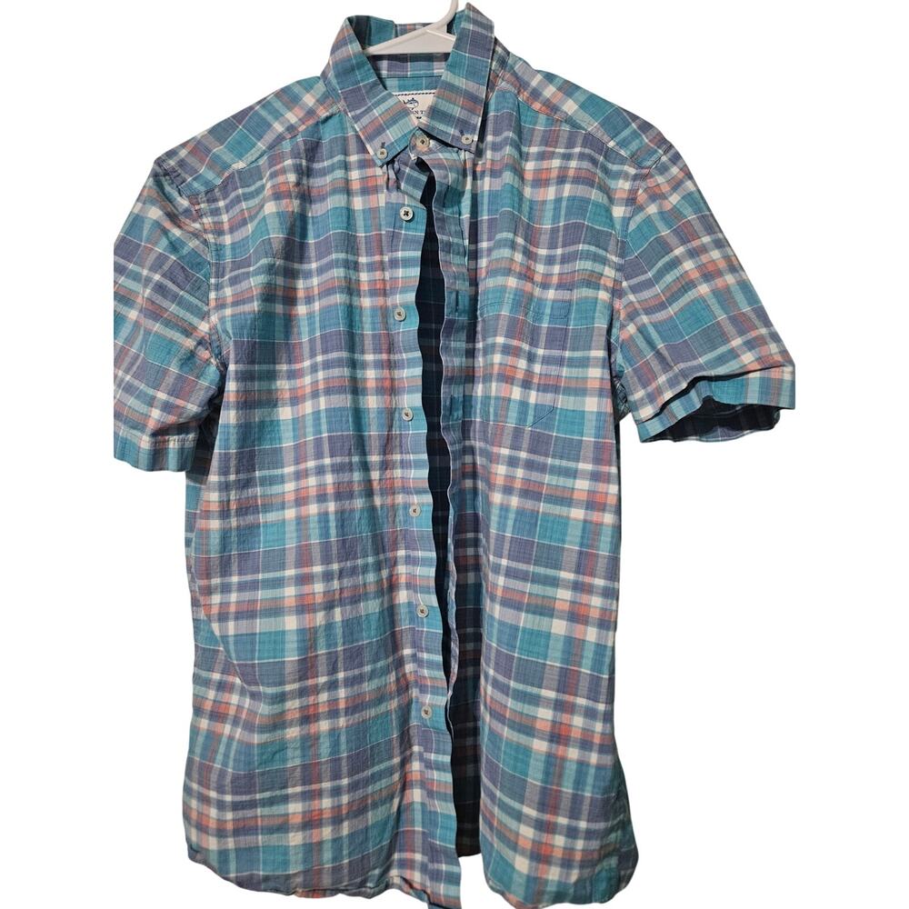 Southern Tide Mens Plaid Short Sleeve Shirt 98% Cotton Medium
